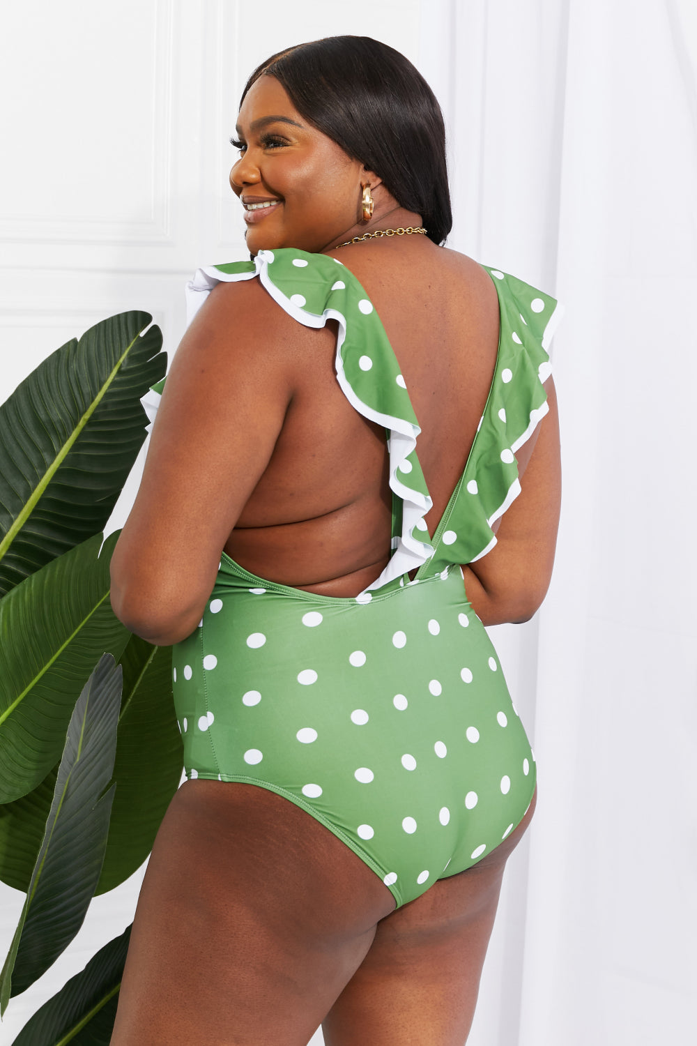 Marina West Swim Moonlit Dip Ruffle Plunge Swimsuit in Mid Green-Trendsi-[option4]-[option5]-[option6]-[option7]-[option8]-Shop-Boutique-Clothing-for-Women-Online