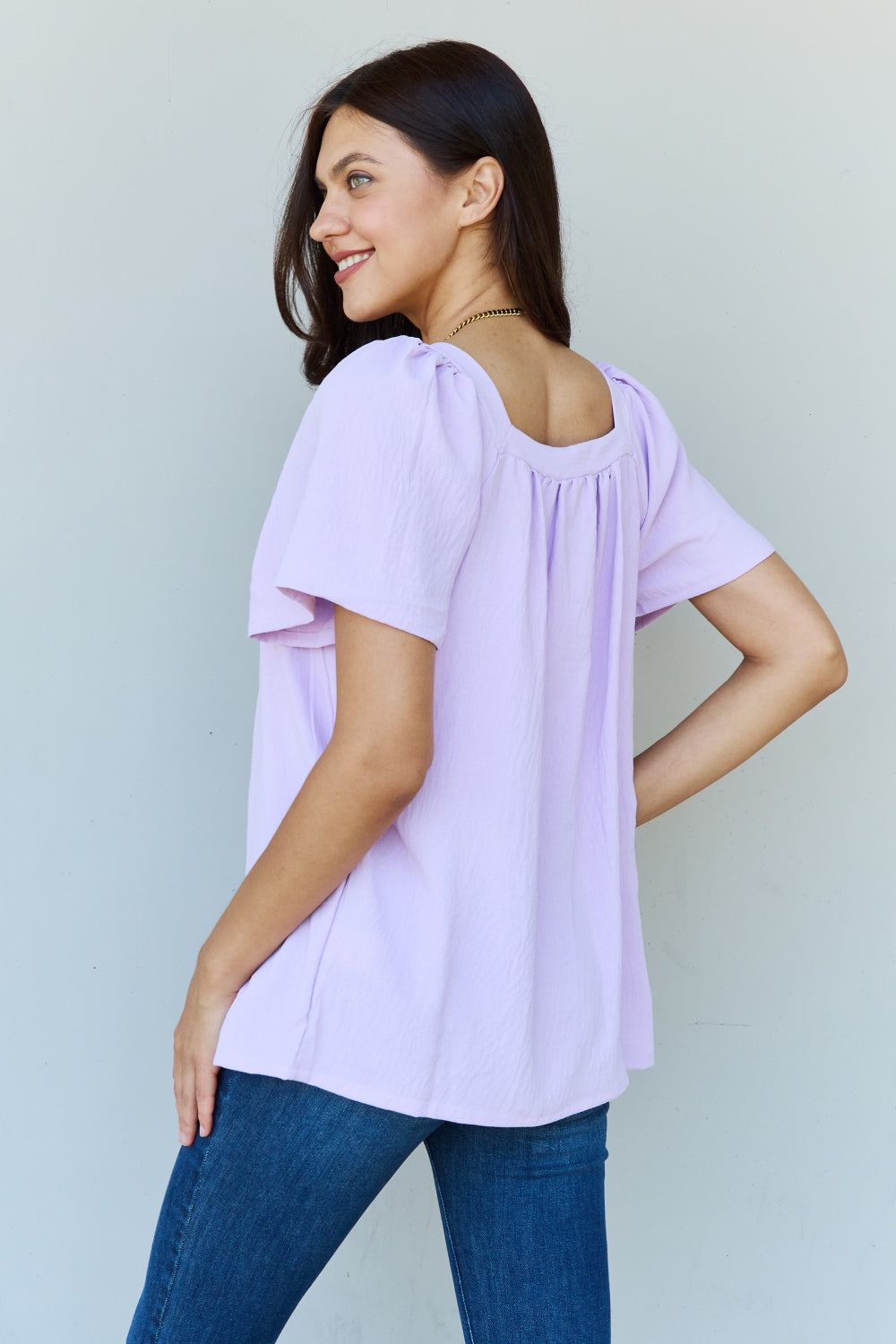 Ninexis Keep Me Close Square Neck Short Sleeve Blouse in Lavender-Trendsi-[option4]-[option5]-[option6]-[option7]-[option8]-Shop-Boutique-Clothing-for-Women-Online
