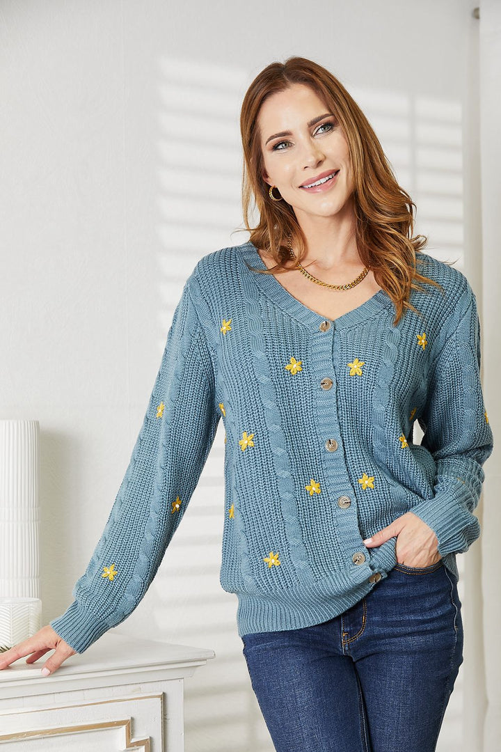 HEYSON Floral Embroidered Cable Cardigan-Trendsi-[option4]-[option5]-[option6]-[option7]-[option8]-Shop-Boutique-Clothing-for-Women-Online