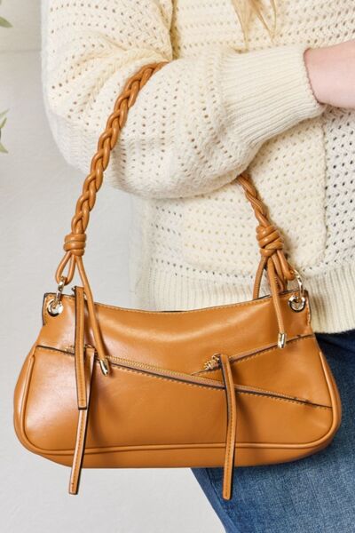 SHOMICO Braided Strap Shoulder Bag-Trendsi-TAN-One Size-[option4]-[option5]-[option6]-[option7]-[option8]-Shop-Boutique-Clothing-for-Women-Online