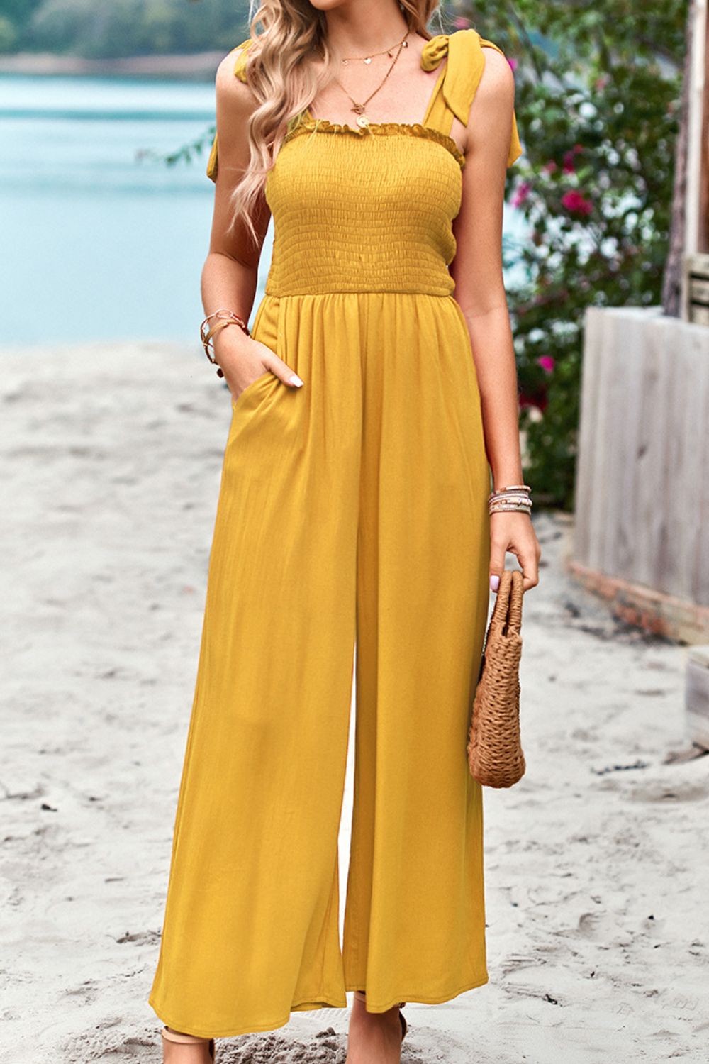 Frill Trim Tie Shoulder Wide Leg Jumpsuit with Pockets-Trendsi-[option4]-[option5]-[option6]-[option7]-[option8]-Shop-Boutique-Clothing-for-Women-Online