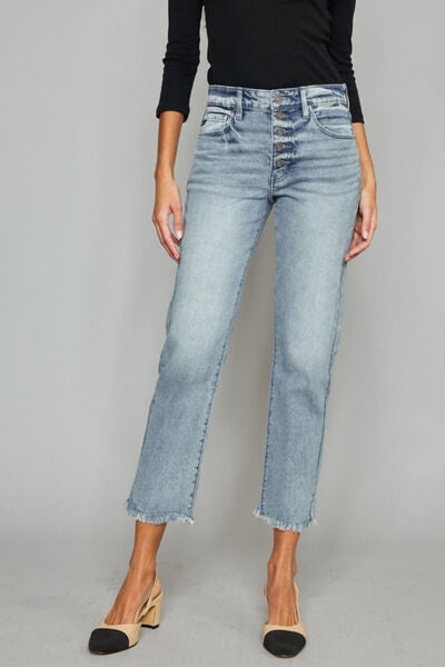 Kancan High Waist Button Fly Raw Hem Cropped Straight Jeans-Trendsi-Light-0-[option4]-[option5]-[option6]-[option7]-[option8]-Shop-Boutique-Clothing-for-Women-Online