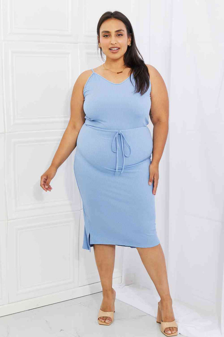 Capella Flatter Me Full Size Ribbed Front Tie Midi Dress in Pastel Blue-Trendsi-Pastel Blue-S-[option4]-[option5]-[option6]-[option7]-[option8]-Shop-Boutique-Clothing-for-Women-Online