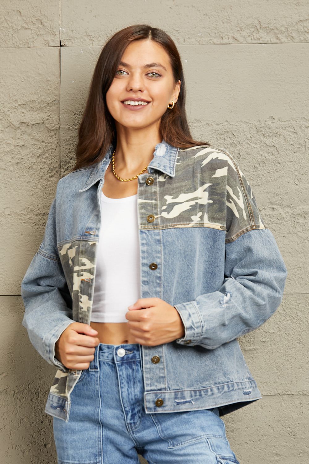GeeGee Washed Denim Camo Contrast Jacket-Trendsi-Light-S-[option4]-[option5]-[option6]-[option7]-[option8]-Shop-Boutique-Clothing-for-Women-Online