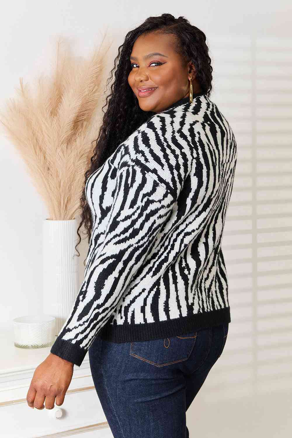 Heimish Zebra Print Sweater-Trendsi-[option4]-[option5]-[option6]-[option7]-[option8]-Shop-Boutique-Clothing-for-Women-Online