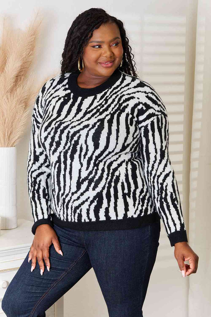 Heimish Zebra Print Sweater-Trendsi-[option4]-[option5]-[option6]-[option7]-[option8]-Shop-Boutique-Clothing-for-Women-Online