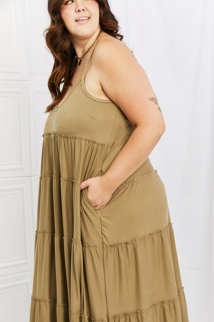 Zenana Spaghetti Strap Tiered Dress with Pockets in Khaki-Trendsi-[option4]-[option5]-[option6]-[option7]-[option8]-Shop-Boutique-Clothing-for-Women-Online