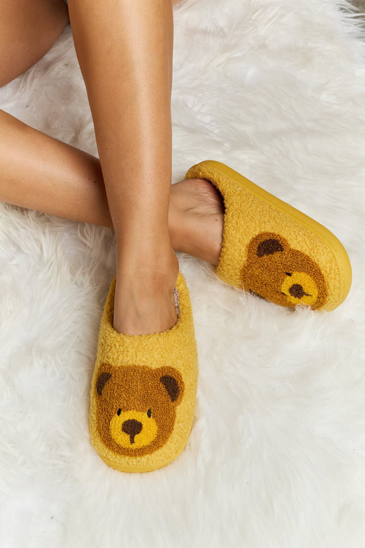 Melody Teddy Bear Print Plush Slide Slippers-Trendsi-Mustard-S-[option4]-[option5]-[option6]-[option7]-[option8]-Shop-Boutique-Clothing-for-Women-Online