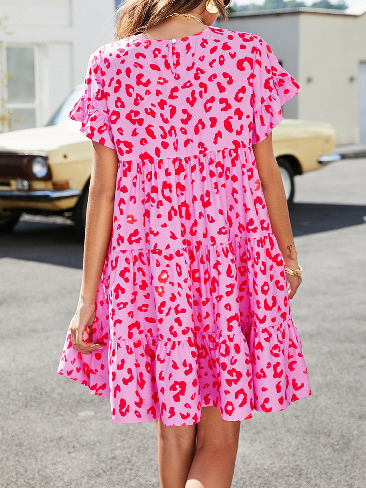 Leopard Short Flounce Sleeve Tiered Dress-Trendsi-[option4]-[option5]-[option6]-[option7]-[option8]-Shop-Boutique-Clothing-for-Women-Online