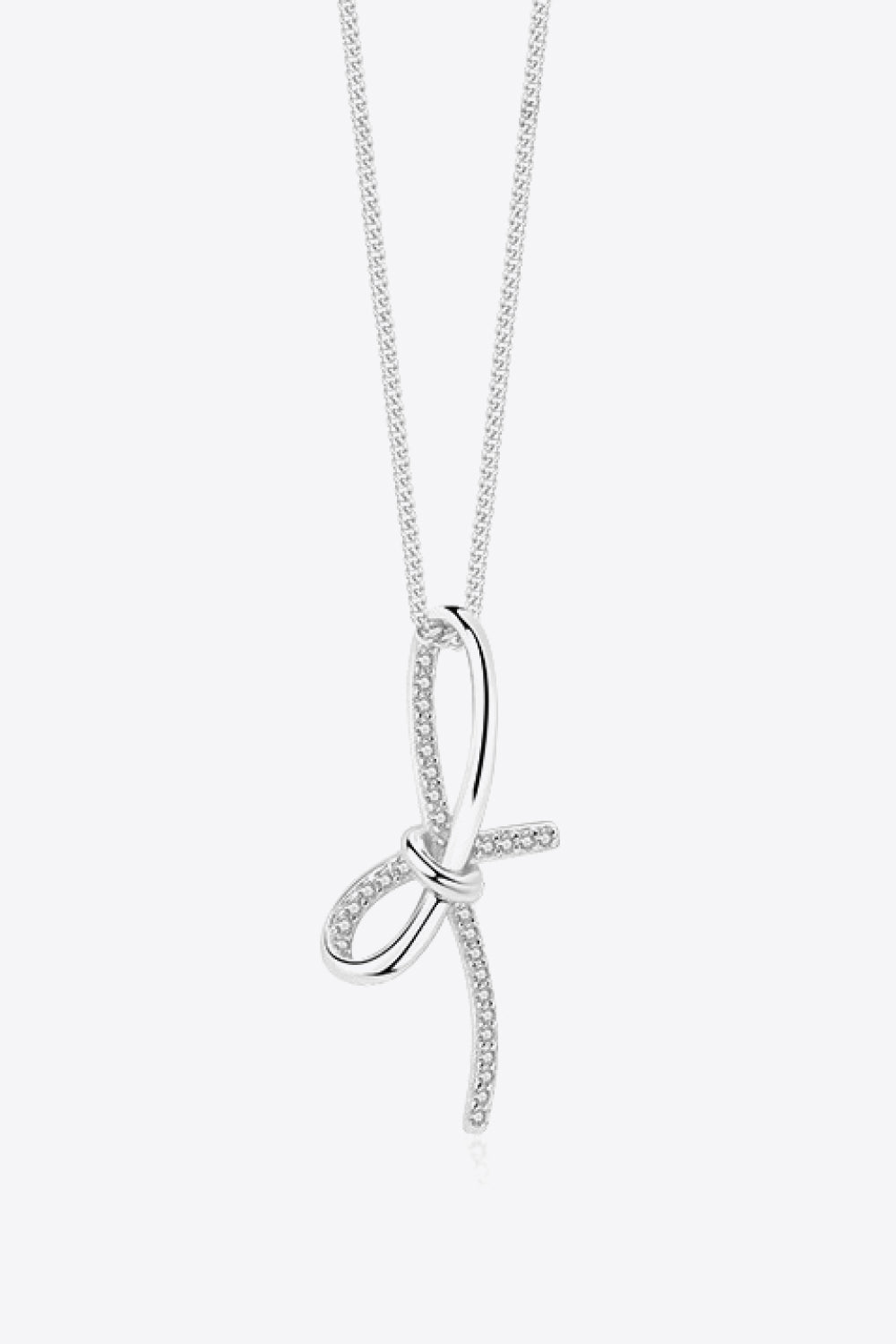Zircon Bow Pendant Necklace-Trendsi-Silver-One Size-[option4]-[option5]-[option6]-[option7]-[option8]-Shop-Boutique-Clothing-for-Women-Online