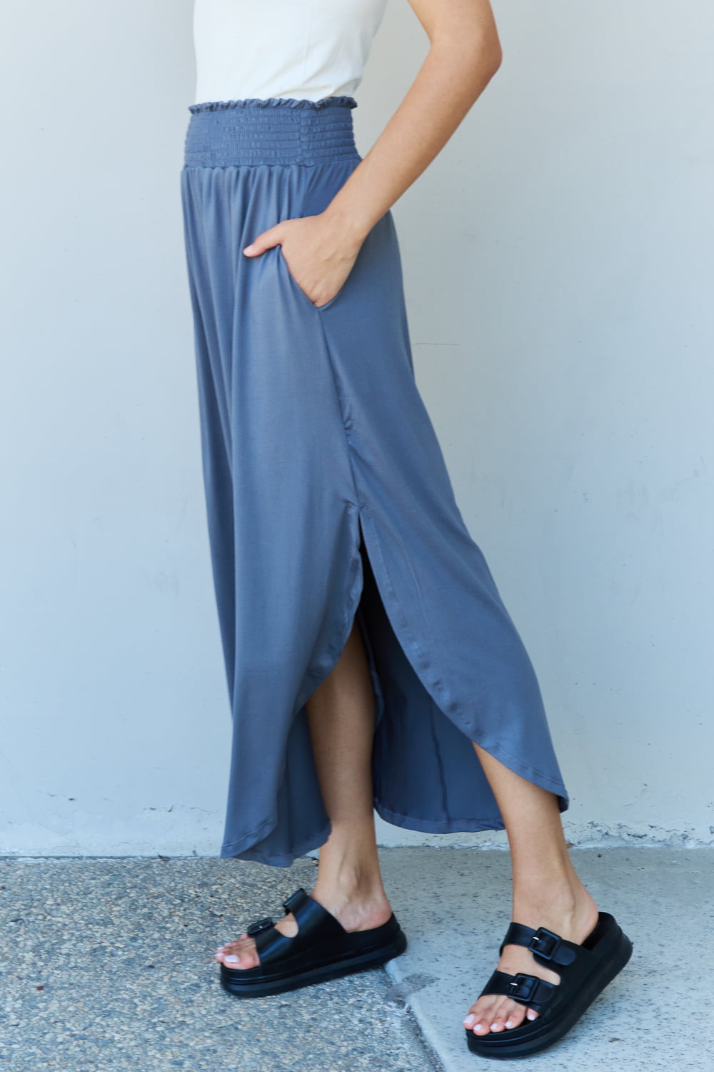 Doublju Comfort Princess High Waist Scoop Hem Maxi Skirt in Dusty Blue-Trendsi-[option4]-[option5]-[option6]-[option7]-[option8]-Shop-Boutique-Clothing-for-Women-Online