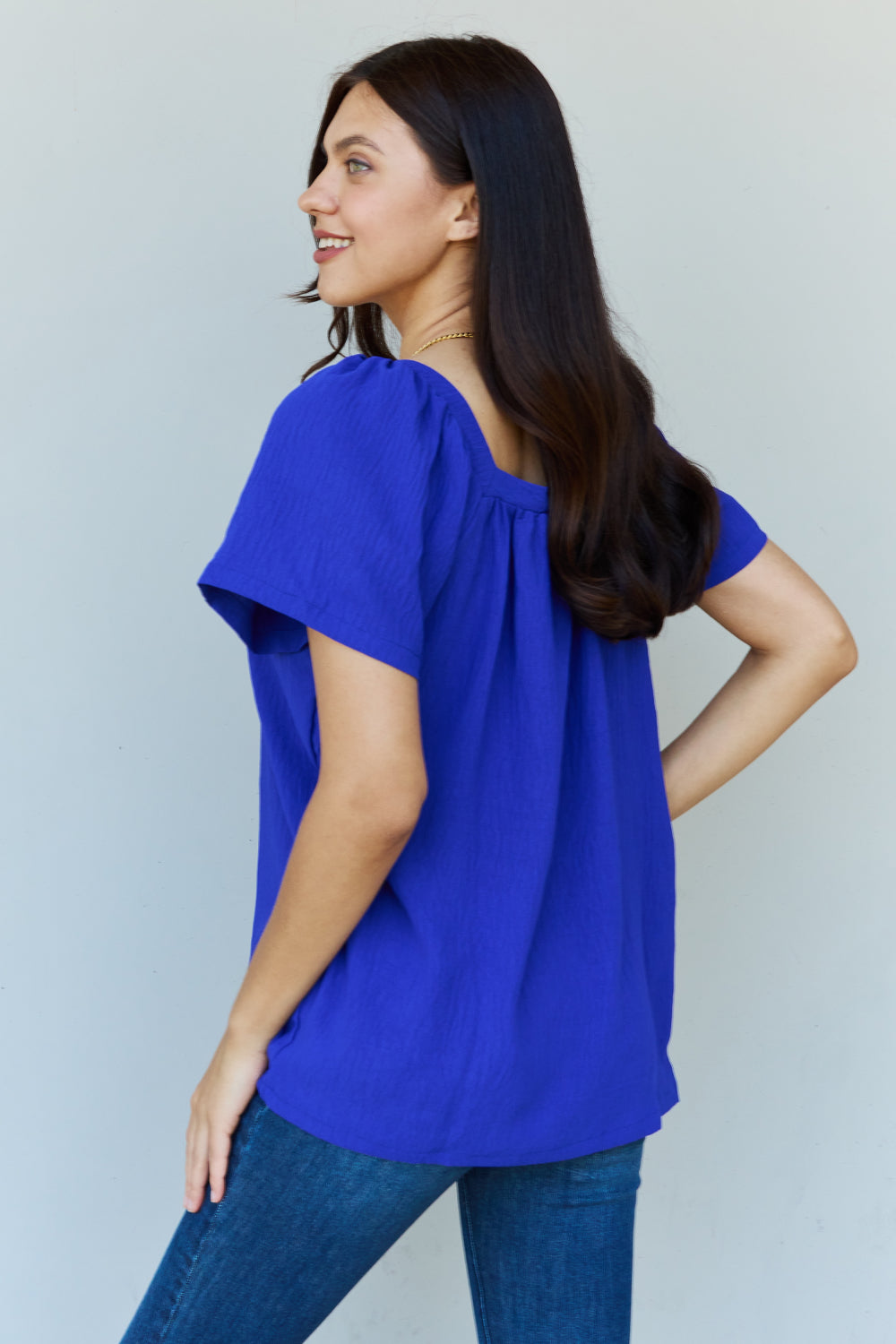 Ninexis Keep Me Close Square Neck Short Sleeve Blouse in Royal-Trendsi-[option4]-[option5]-[option6]-[option7]-[option8]-Shop-Boutique-Clothing-for-Women-Online