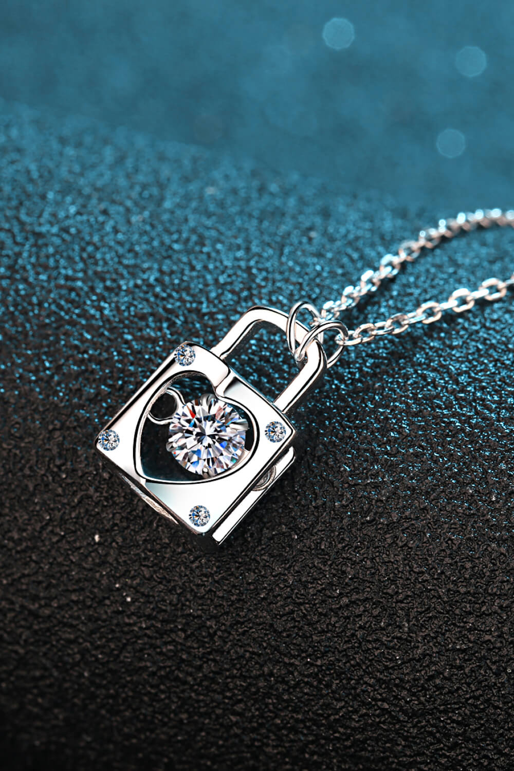 Moissanite Lock Pendant Necklace-Trendsi-Silver-One Size-[option4]-[option5]-[option6]-[option7]-[option8]-Shop-Boutique-Clothing-for-Women-Online