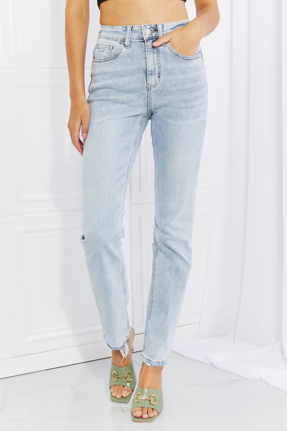Lovervet Raw Hem High-Waisted Jeans-The Bee Chic Boutique-[option4]-[option5]-[option6]-[option7]-[option8]-Shop-Boutique-Clothing-for-Women-Online