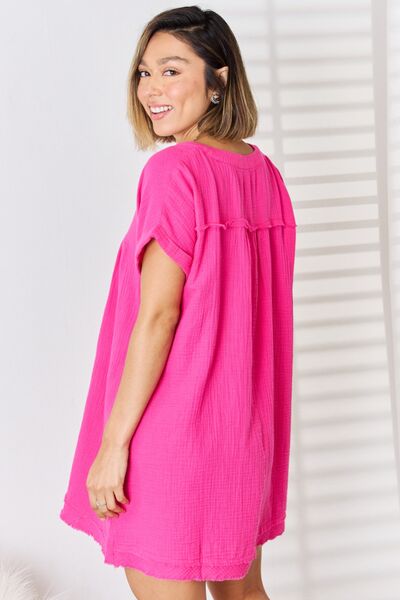 Zenana Rolled Short Sleeve Raw Trim Dress-Trendsi-[option4]-[option5]-[option6]-[option7]-[option8]-Shop-Boutique-Clothing-for-Women-Online