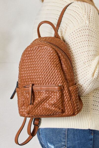 SHOMICO PU Leather Woven Backpack-Trendsi-TAN-One Size-[option4]-[option5]-[option6]-[option7]-[option8]-Shop-Boutique-Clothing-for-Women-Online