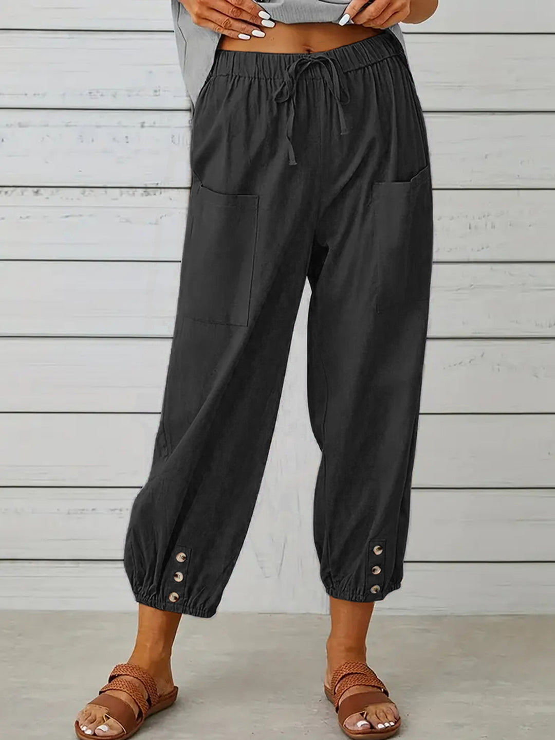 Decorative Button Cropped Pants-Trendsi-Black-S-[option4]-[option5]-[option6]-[option7]-[option8]-Shop-Boutique-Clothing-for-Women-Online