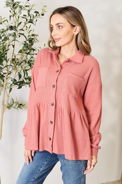 Heimish Waffle-Knit Button Down Blouse-Trendsi-[option4]-[option5]-[option6]-[option7]-[option8]-Shop-Boutique-Clothing-for-Women-Online