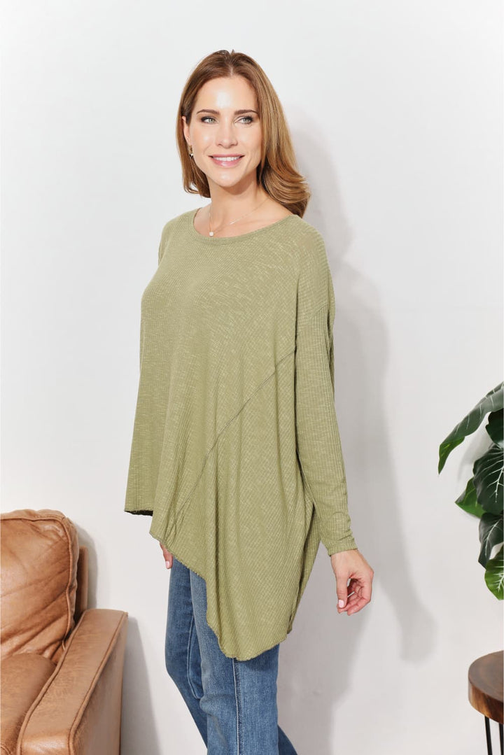 HEYSON Oversized Super Soft Rib Layering Top with a Sharkbite Hem and Round Neck-Trendsi-[option4]-[option5]-[option6]-[option7]-[option8]-Shop-Boutique-Clothing-for-Women-Online