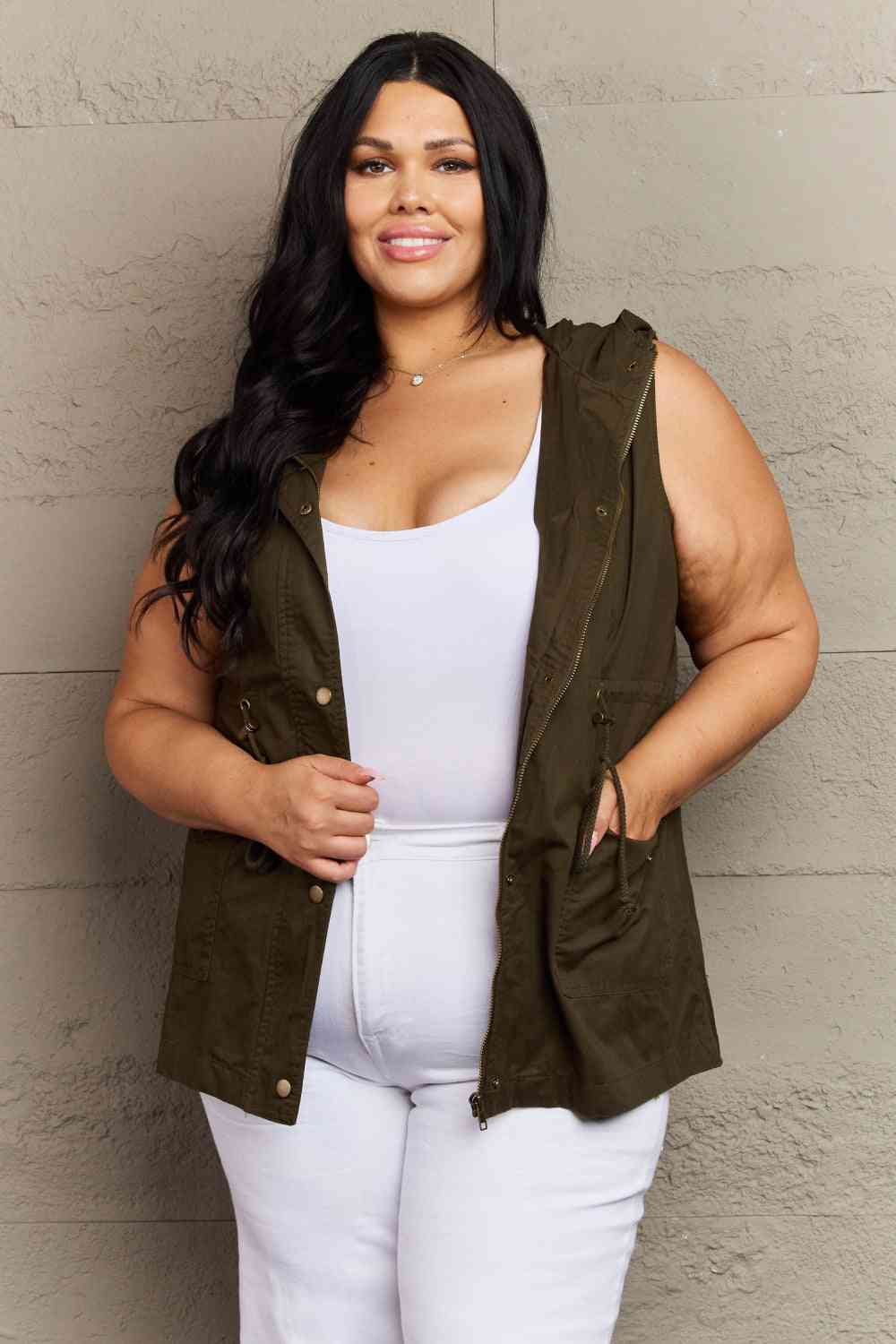 Zenana More To Come Military Hooded Vest-Trendsi-Army Green-S-[option4]-[option5]-[option6]-[option7]-[option8]-Shop-Boutique-Clothing-for-Women-Online