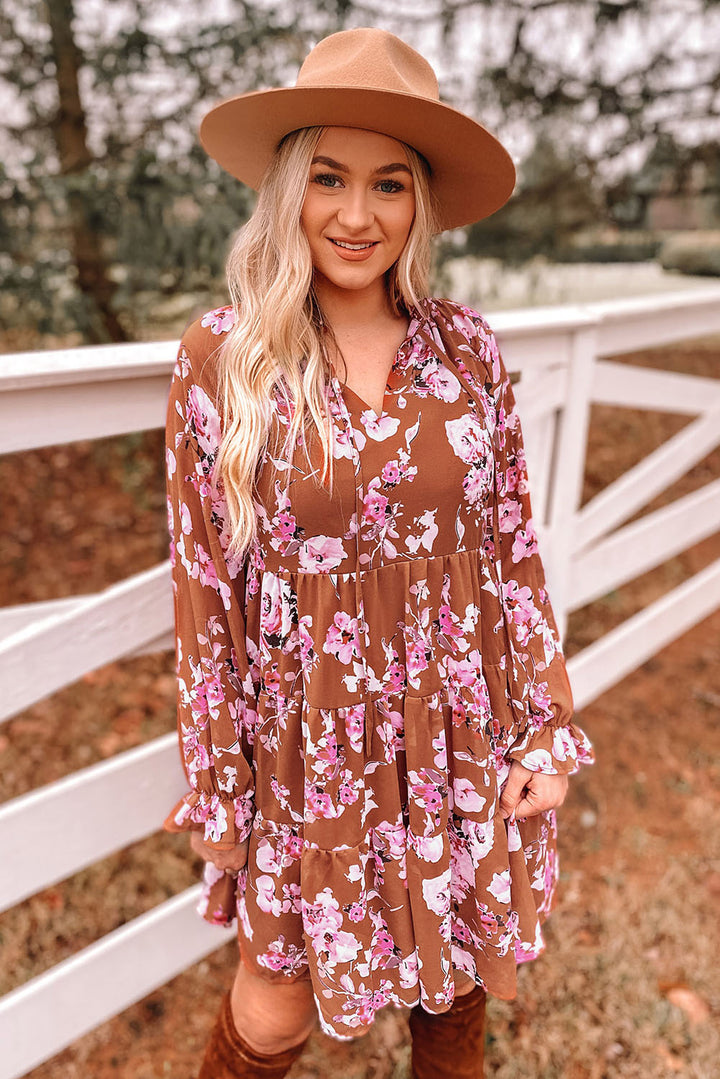 Fall Floral Flounce Sleeve Tiered Dress-Trendsi-[option4]-[option5]-[option6]-[option7]-[option8]-Shop-Boutique-Clothing-for-Women-Online