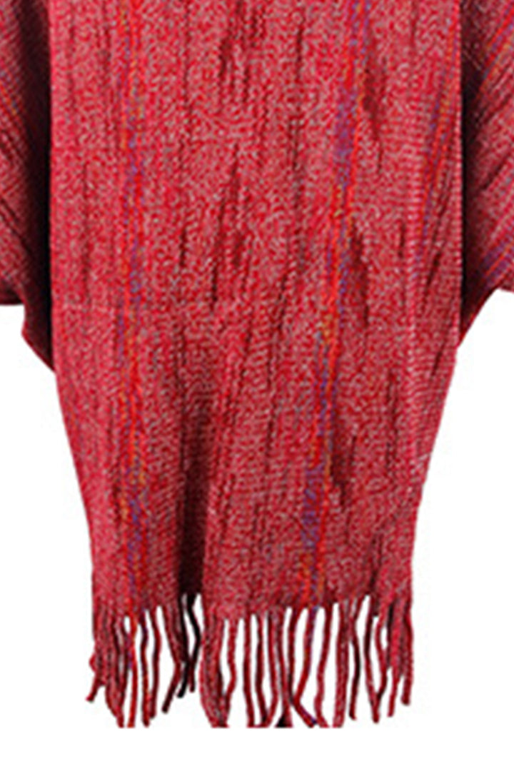 Fringe Detail Printed Poncho-Trendsi-[option4]-[option5]-[option6]-[option7]-[option8]-Shop-Boutique-Clothing-for-Women-Online