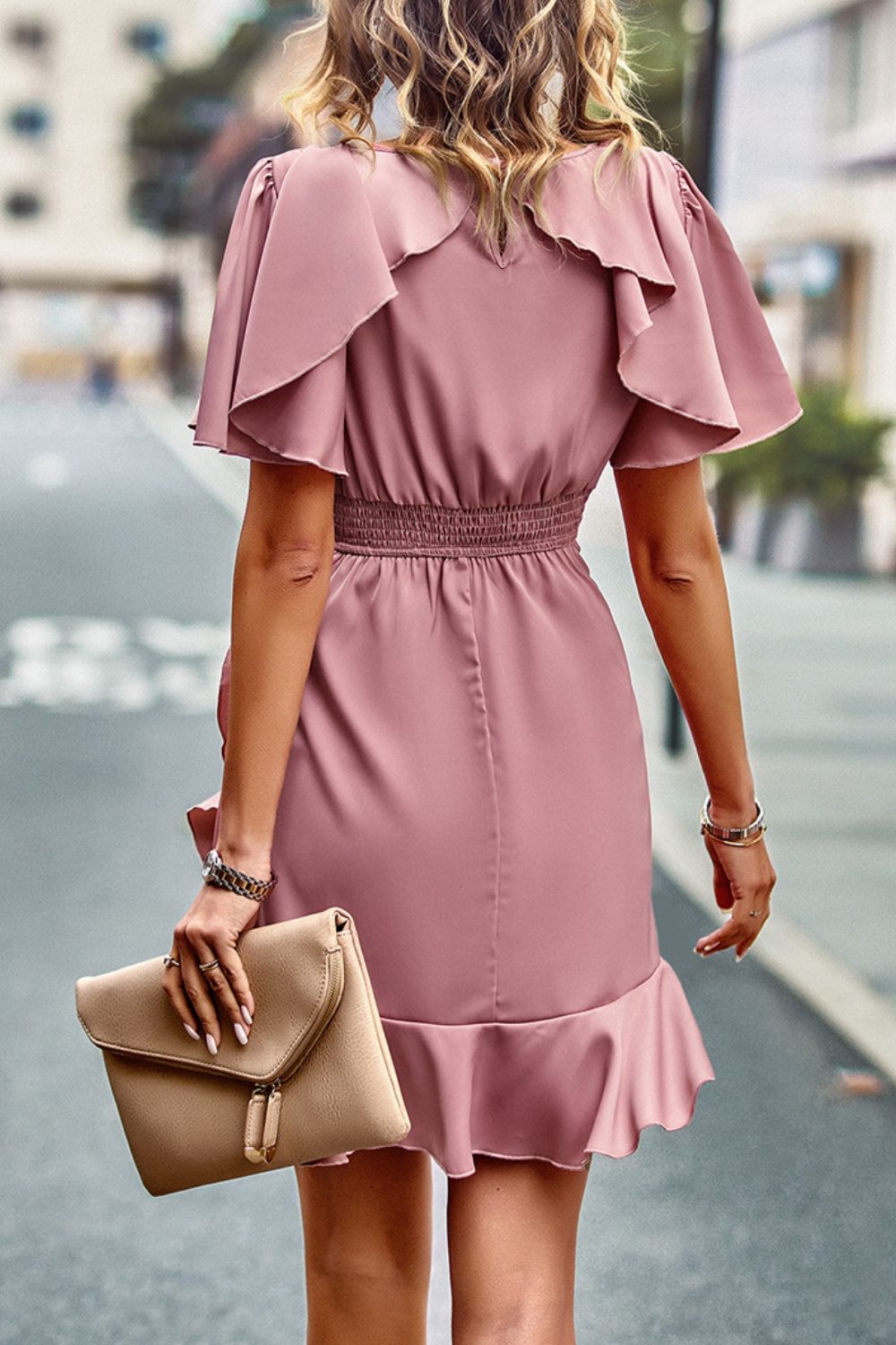 Round Neck Flutter Sleeve Ruffled Dress-Trendsi-[option4]-[option5]-[option6]-[option7]-[option8]-Shop-Boutique-Clothing-for-Women-Online