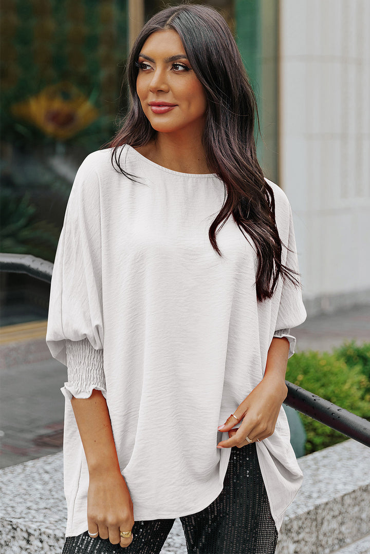 Round Neck Dolman Sleeve Textured Blouse-Trendsi-White-S-[option4]-[option5]-[option6]-[option7]-[option8]-Shop-Boutique-Clothing-for-Women-Online