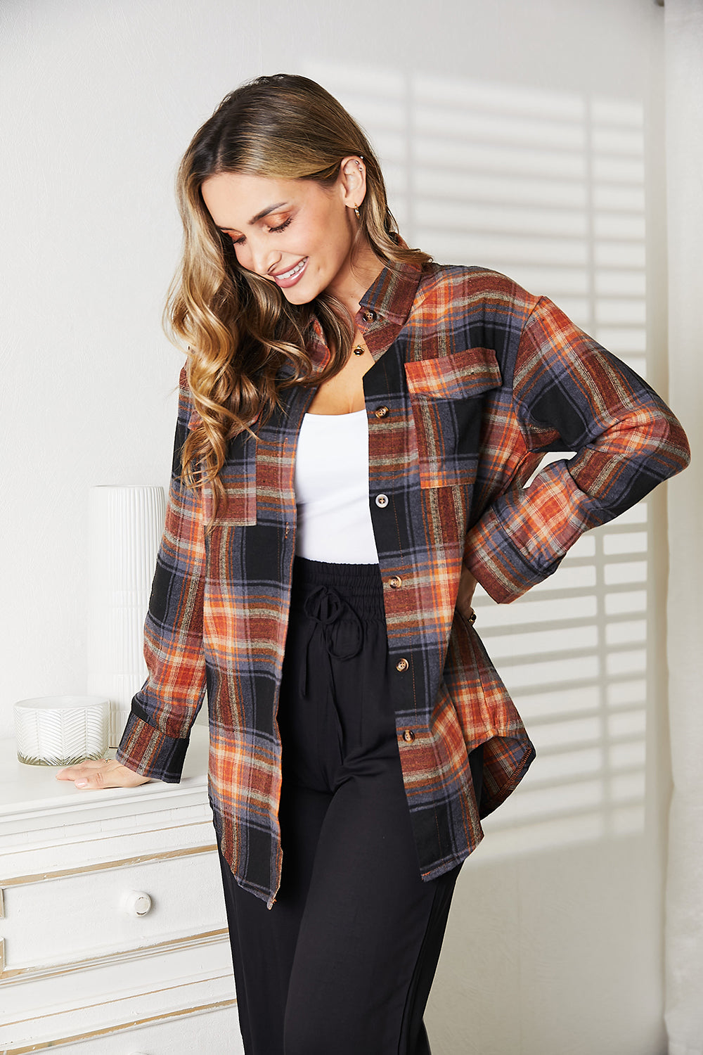 Double Take Plaid Dropped Shoulder Shirt-Trendsi-[option4]-[option5]-[option6]-[option7]-[option8]-Shop-Boutique-Clothing-for-Women-Online