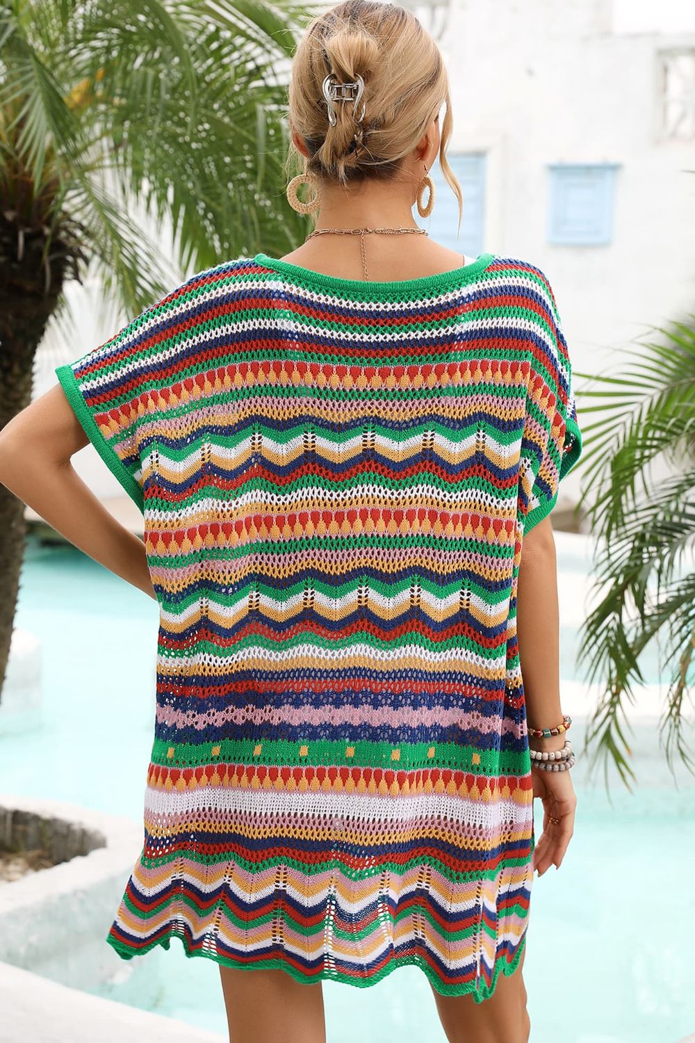 Rainbow Stripe Scalloped V-Neck Cover-Up Dress-Trendsi-[option4]-[option5]-[option6]-[option7]-[option8]-Shop-Boutique-Clothing-for-Women-Online