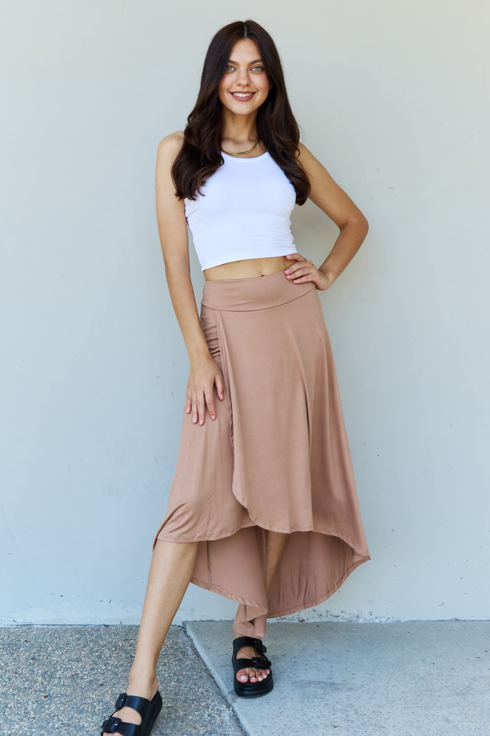 Ninexis First Choice High Waisted Flare Maxi Skirt in Camel-Trendsi-[option4]-[option5]-[option6]-[option7]-[option8]-Shop-Boutique-Clothing-for-Women-Online