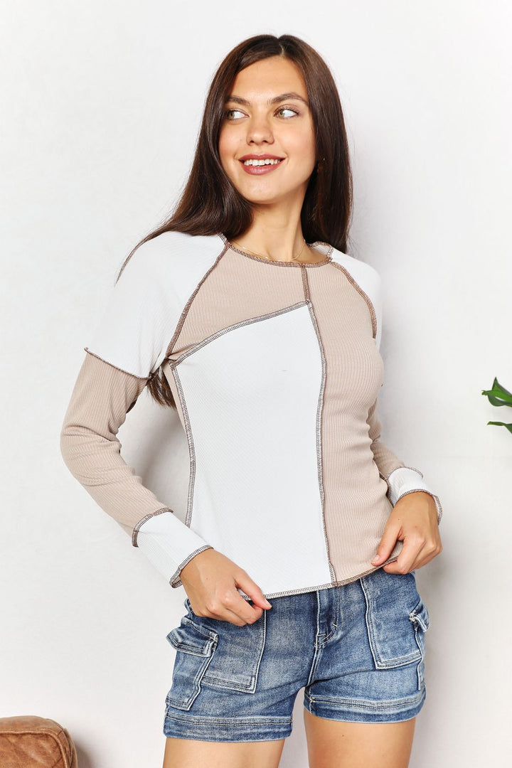 Double Take Color Block Exposed Seam Top-Trendsi-[option4]-[option5]-[option6]-[option7]-[option8]-Shop-Boutique-Clothing-for-Women-Online