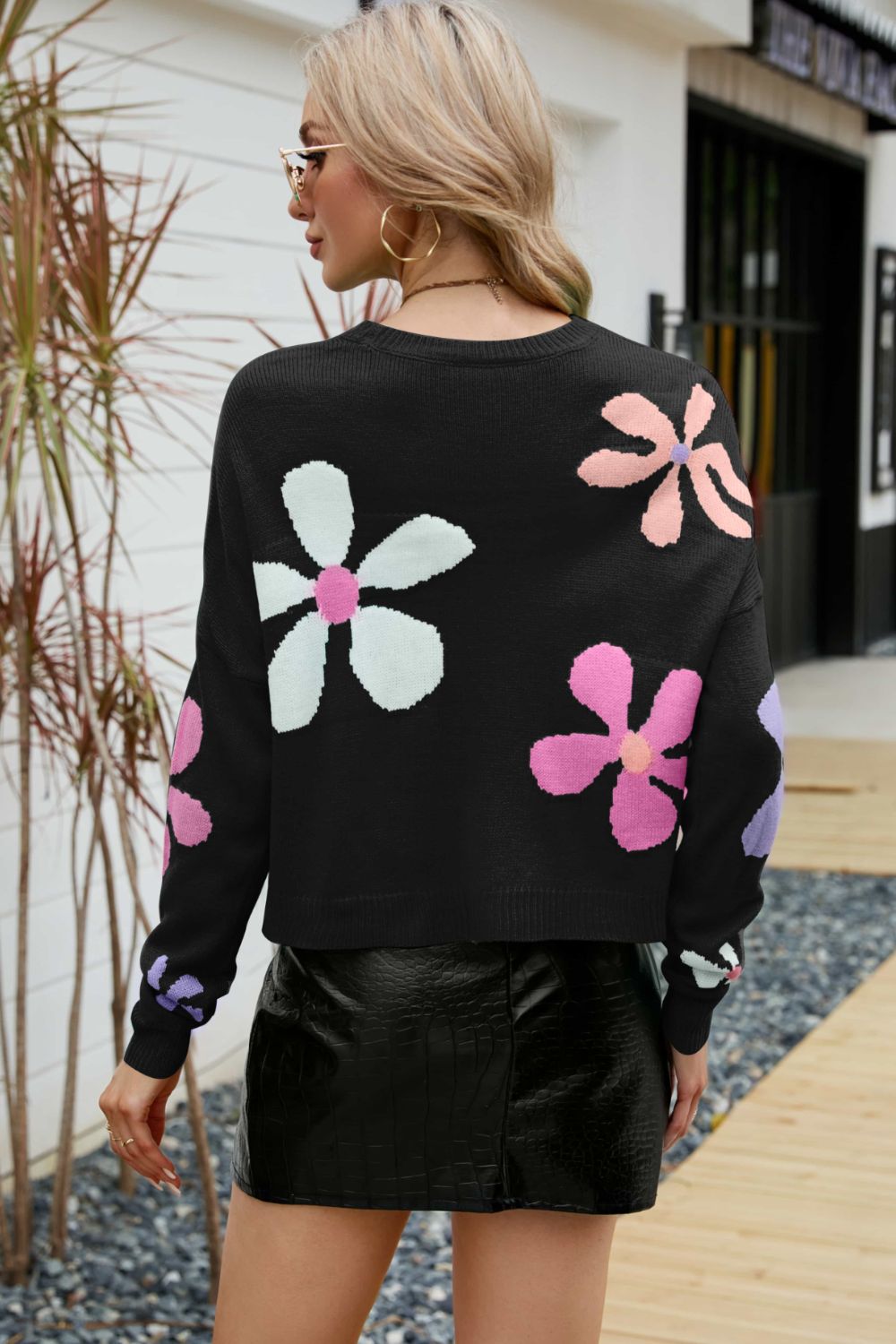Floral Dropped Shoulder Ribbed Trim Sweater-Trendsi-[option4]-[option5]-[option6]-[option7]-[option8]-Shop-Boutique-Clothing-for-Women-Online