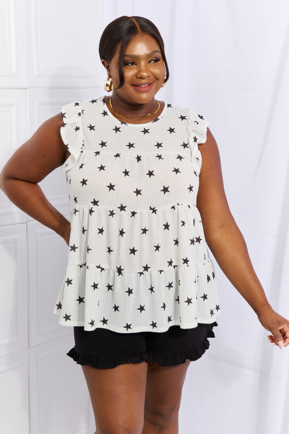 Heimish Shine Bright Butterfly Sleeve Star Print Top-Trendsi-White-S-[option4]-[option5]-[option6]-[option7]-[option8]-Shop-Boutique-Clothing-for-Women-Online