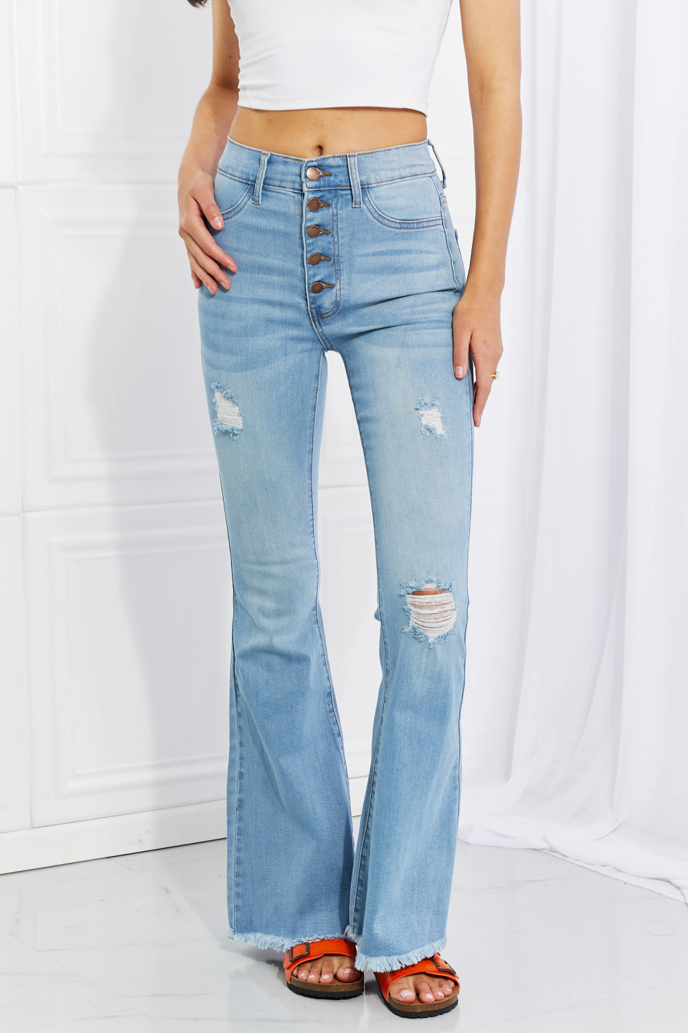 Vibrant MIU Jess Button Flare Jeans-Trendsi-Light-1(25)-[option4]-[option5]-[option6]-[option7]-[option8]-Shop-Boutique-Clothing-for-Women-Online