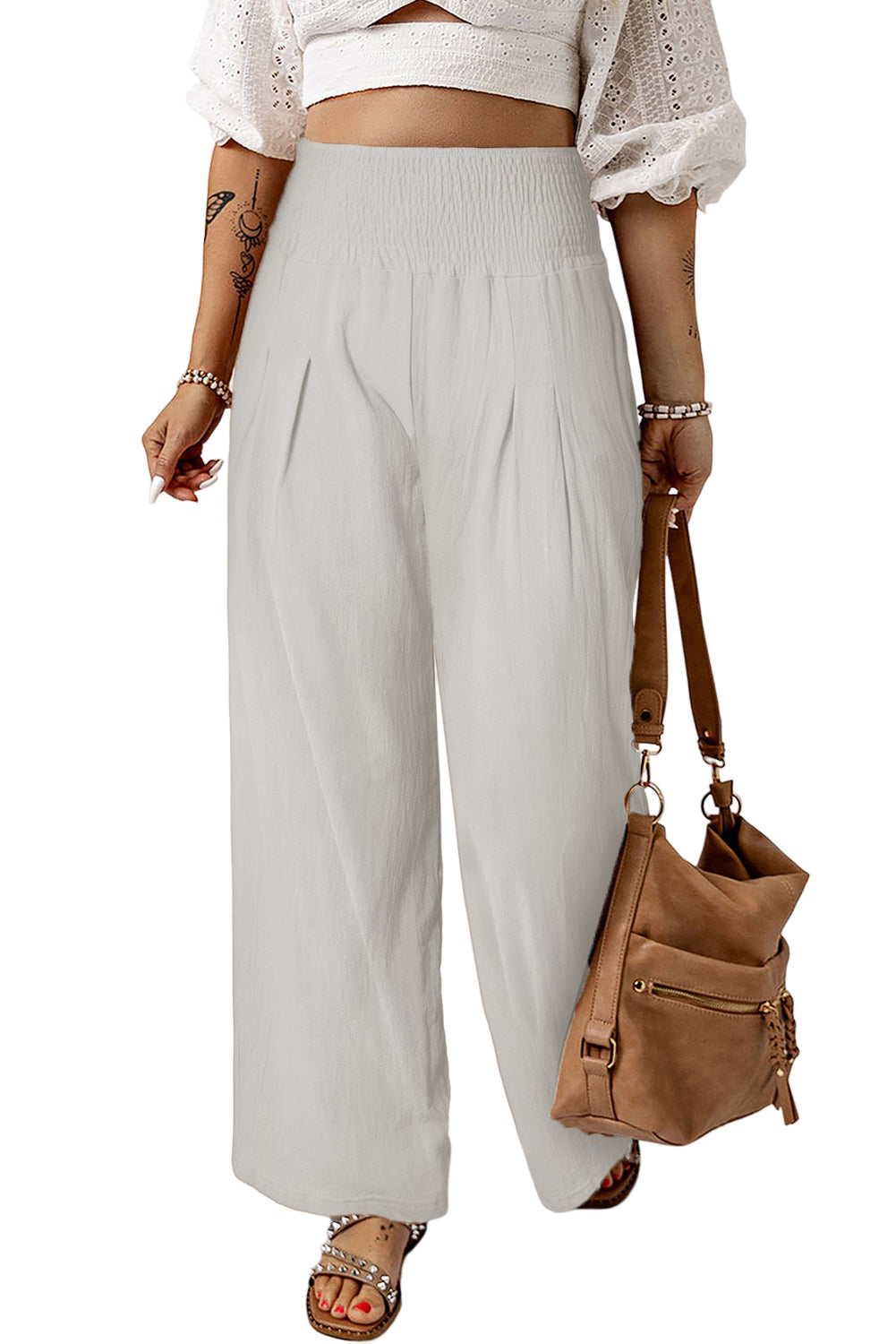 Smocked High Waist Wide Leg Pants-Trendsi-[option4]-[option5]-[option6]-[option7]-[option8]-Shop-Boutique-Clothing-for-Women-Online