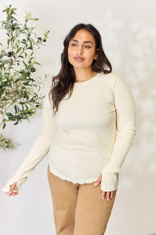 Culture Code Ribbed Round Neck Long Sleeve Top-Trendsi-[option4]-[option5]-[option6]-[option7]-[option8]-Shop-Boutique-Clothing-for-Women-Online