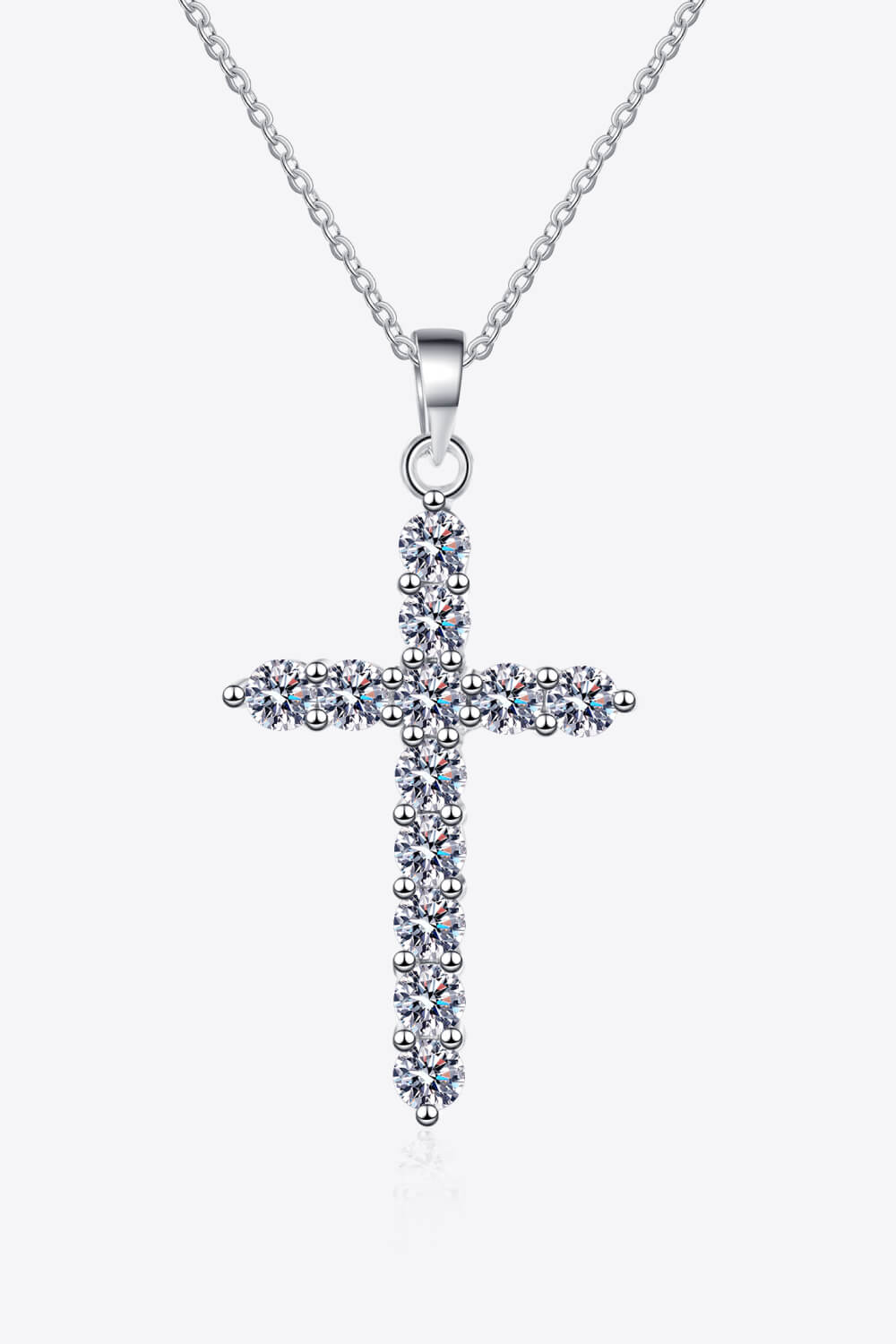 925 Sterling Silver Cross Moissanite Necklace-Trendsi-Silver-One Size-[option4]-[option5]-[option6]-[option7]-[option8]-Shop-Boutique-Clothing-for-Women-Online