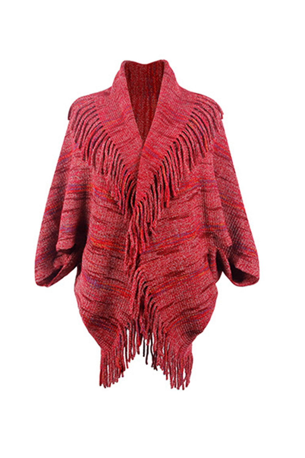 Fringe Detail Printed Poncho-Trendsi-Wine-One Size-[option4]-[option5]-[option6]-[option7]-[option8]-Shop-Boutique-Clothing-for-Women-Online