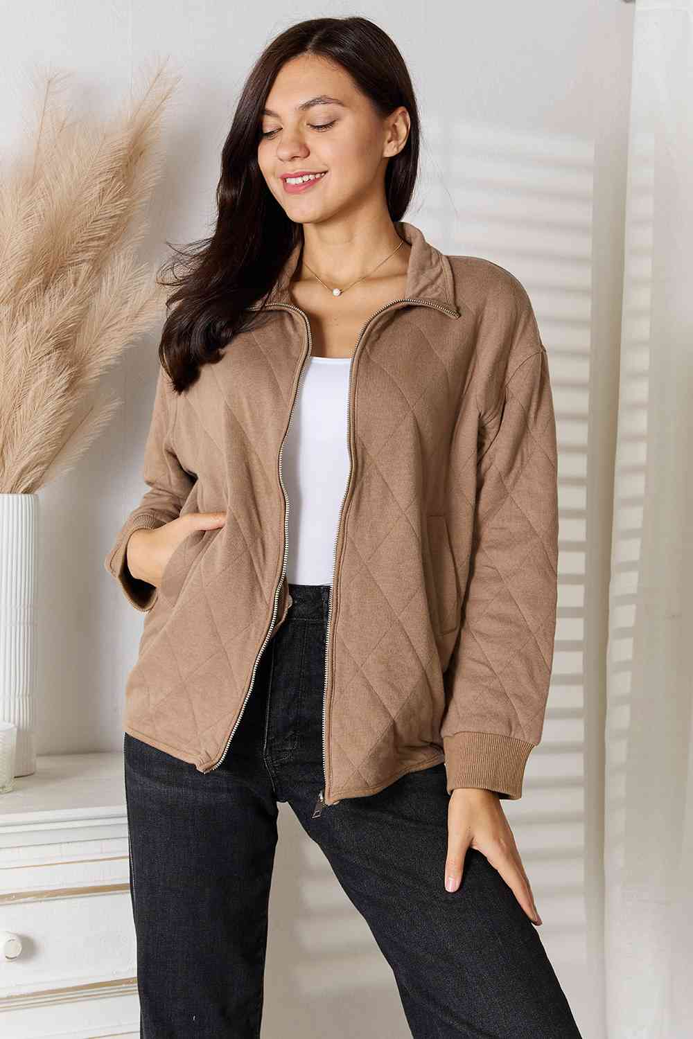 Heimish Zip-Up Jacket with Pockets-Trendsi-Mocha-S-[option4]-[option5]-[option6]-[option7]-[option8]-Shop-Boutique-Clothing-for-Women-Online
