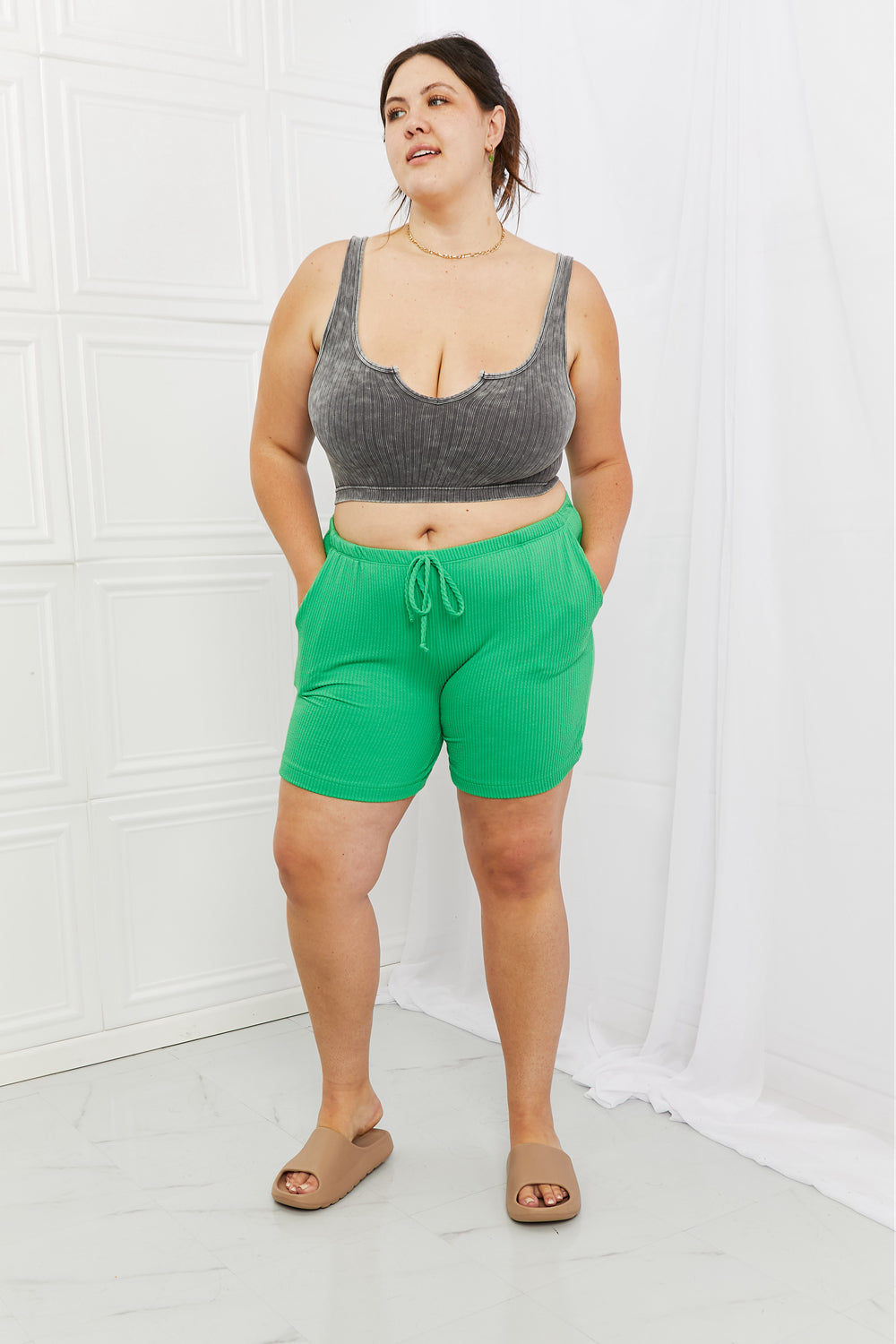 Blumin Apparel Too Good Ribbed Shorts in Green-Trendsi-[option4]-[option5]-[option6]-[option7]-[option8]-Shop-Boutique-Clothing-for-Women-Online