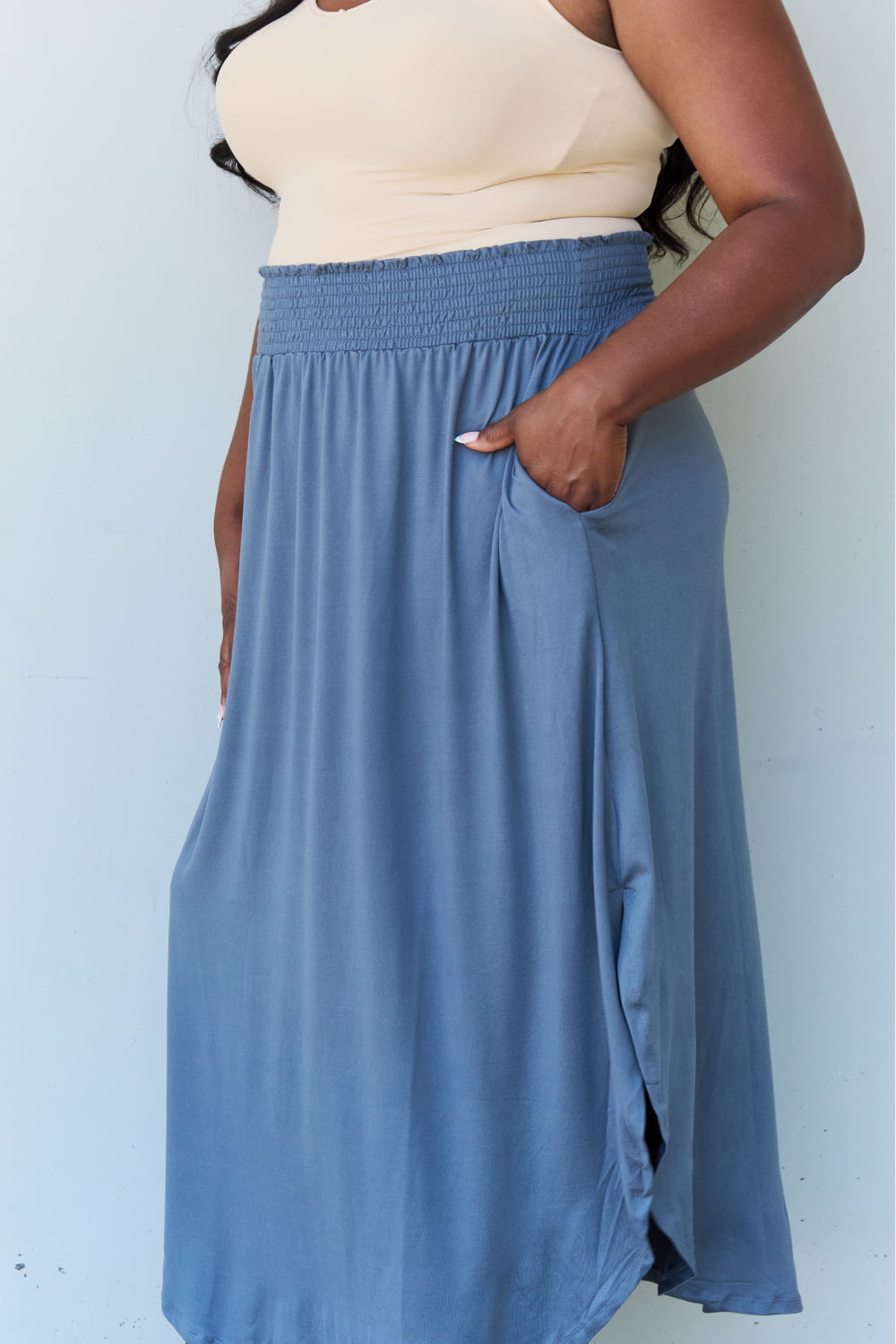 Doublju Comfort Princess High Waist Scoop Hem Maxi Skirt in Dusty Blue-Trendsi-[option4]-[option5]-[option6]-[option7]-[option8]-Shop-Boutique-Clothing-for-Women-Online