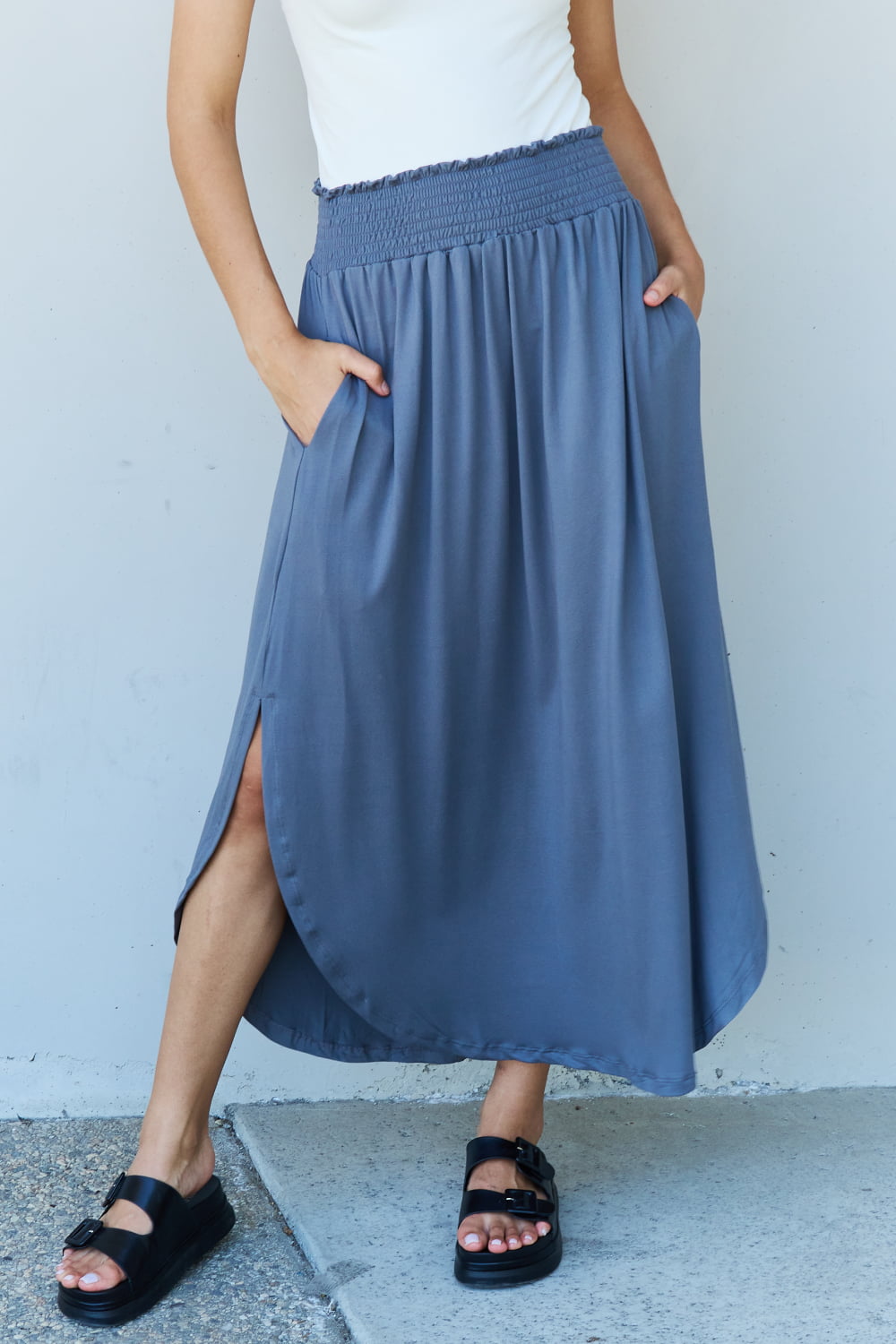 Doublju Comfort Princess High Waist Scoop Hem Maxi Skirt in Dusty Blue-Trendsi-Dusty Blue-S-[option4]-[option5]-[option6]-[option7]-[option8]-Shop-Boutique-Clothing-for-Women-Online