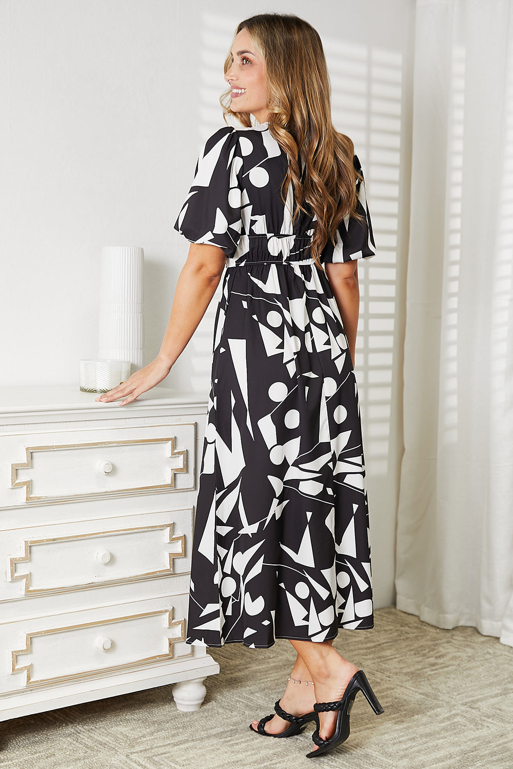 Double Take Printed Surplice Balloon Sleeve Dress-Trendsi-[option4]-[option5]-[option6]-[option7]-[option8]-Shop-Boutique-Clothing-for-Women-Online