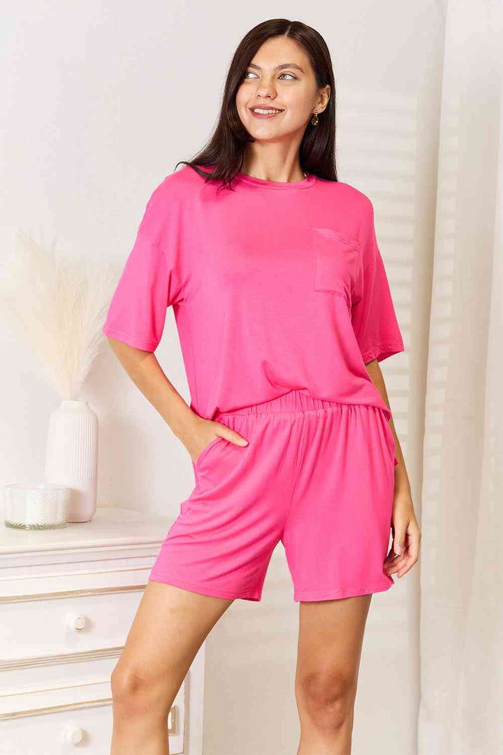 Basic Bae Soft Rayon Half Sleeve Top and Shorts Set-Trendsi-[option4]-[option5]-[option6]-[option7]-[option8]-Shop-Boutique-Clothing-for-Women-Online